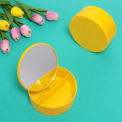 Зеркало настольное с органайзером для косметики «Beauty», цвет желтый, 16,5*17см