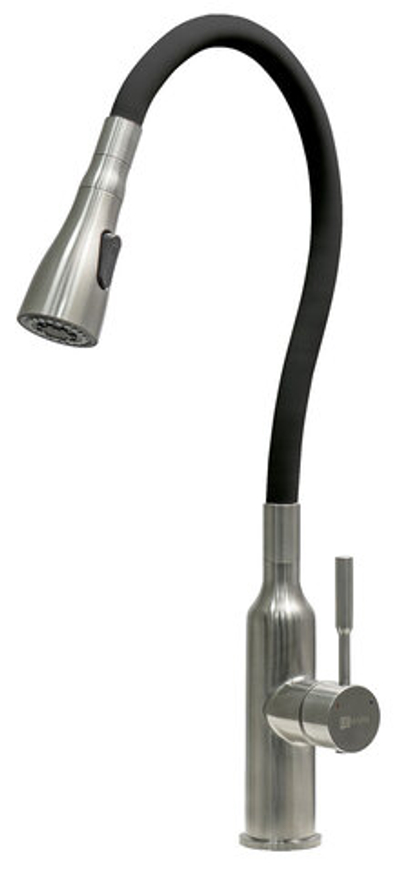 смеситель кухня LEMARK Expert с гиб.изл. и 2х-функц. аэратором, сталь/черный LM5082S-Black