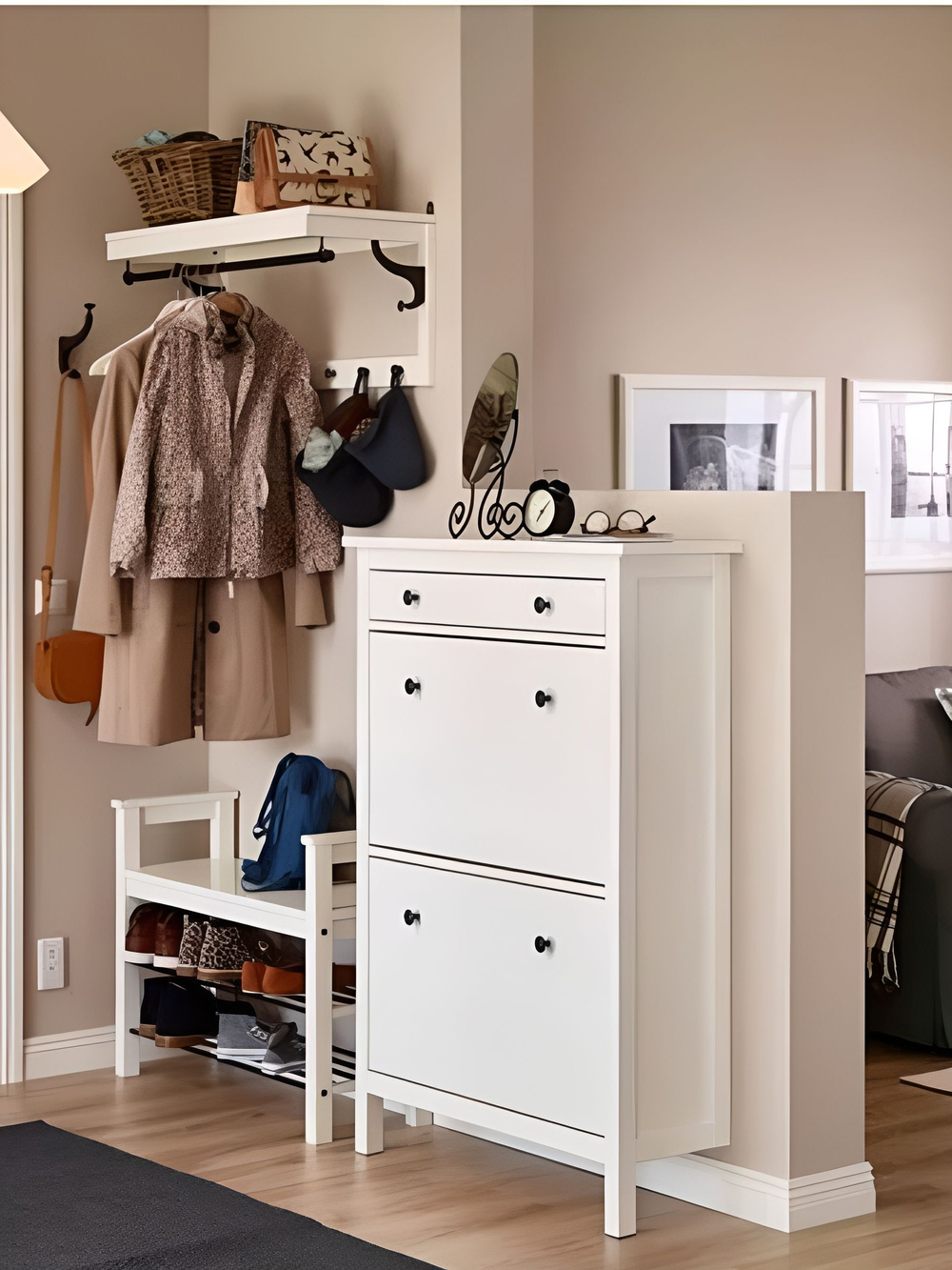 IKEA Обувница 3 ящ, HEMNES 89х127х30, белая, из массива сосны, КЫМОР (ХЕМНЭС ИКЕА)