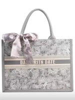 Сумка для учебы большая а4 тоут серая y2k с бантиком