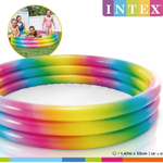 Бассейн надувной Intex 58439 Радужное омбре 147х33 см / Круглый трехсекционный бассейн Интекс с надувным дном для дачи и пляжа