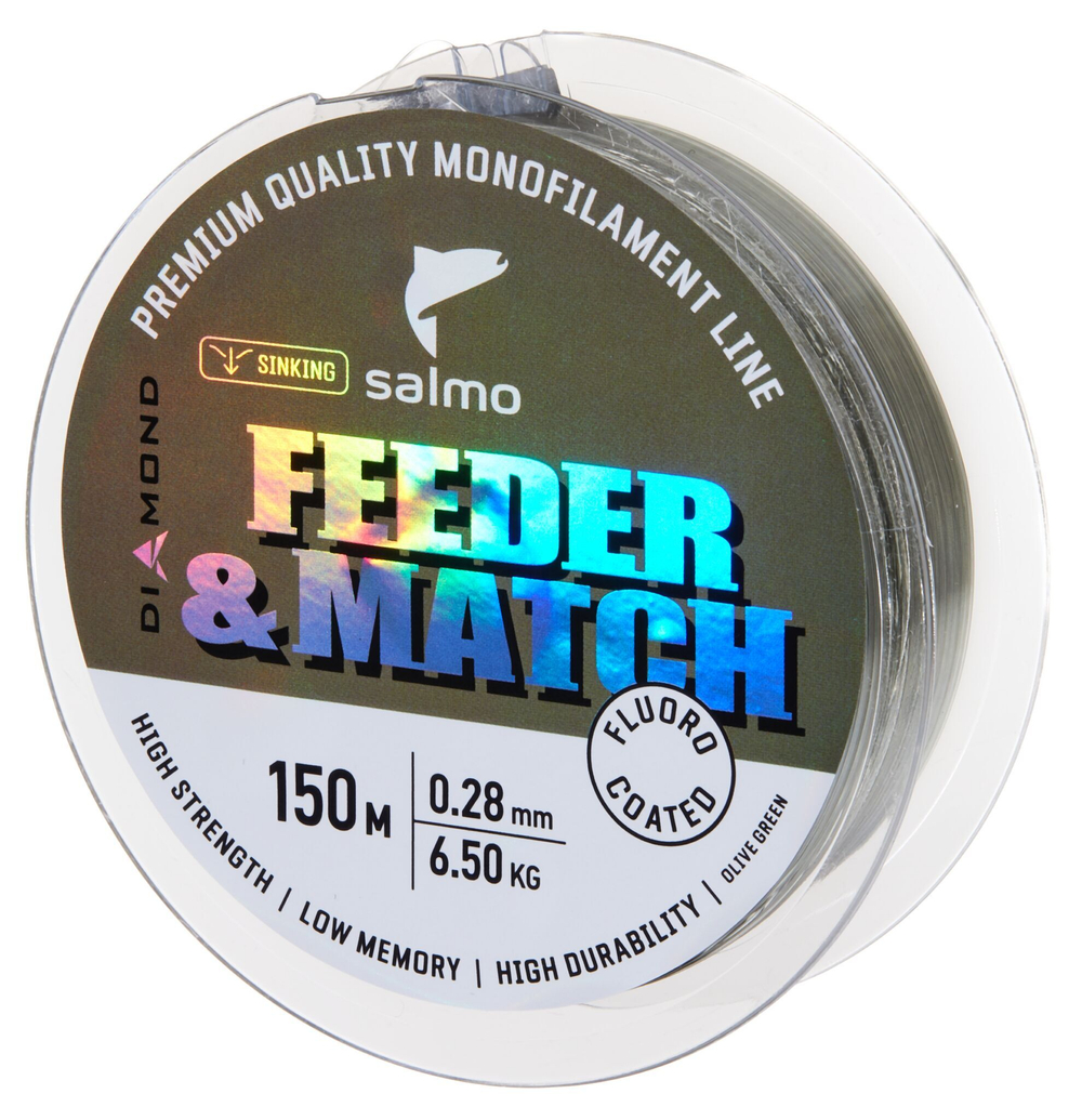 Леска монофильная Salmo Diamond FEEDER & MATCH FLUORO COATED Olive Green 150/028
