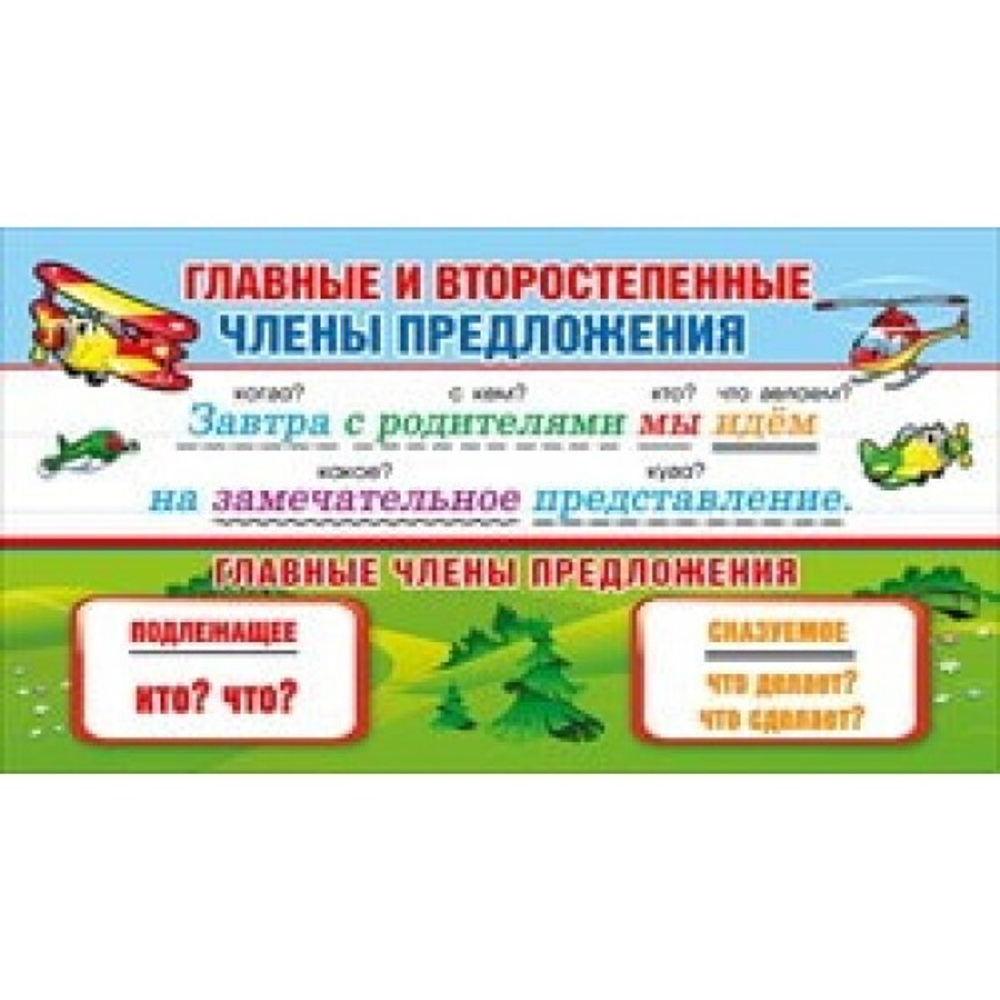 Карточка 080.699 Карточка-шпаргалка "Главные / второстепенные члены предложения" И 46032