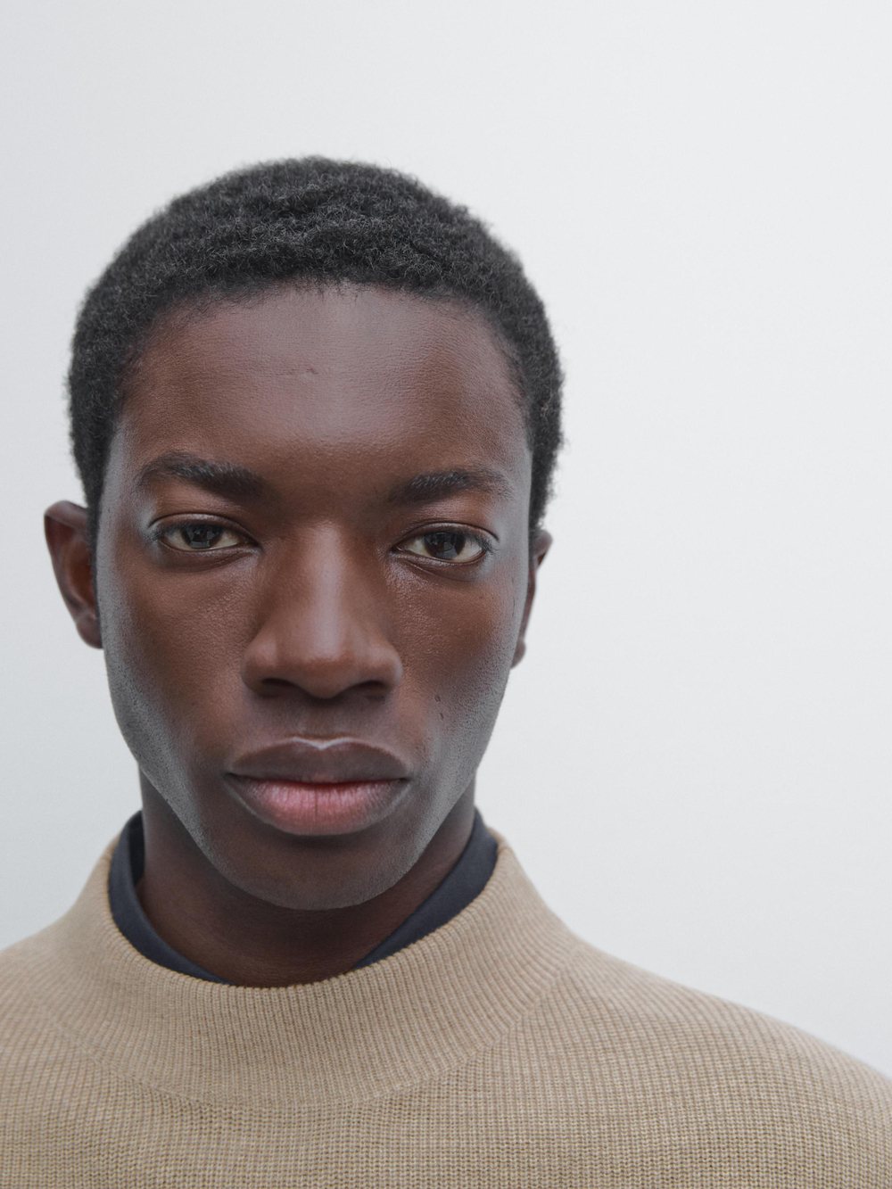 Massimo Dutti Свитер из смесового хлопка с высоким воротником, норка