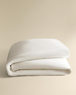 ZARA HOME САТИНОВЫЙ ПОДОДЕЯЛЬНИК В ПОЛОСКУ, БЕЖЕВЫЙ