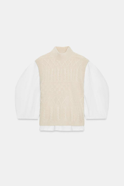 ZARA КОМБИНИРОВАННАЯ ФУТБОЛКА С ЖИЛЕТОМ, ЭКРЮ