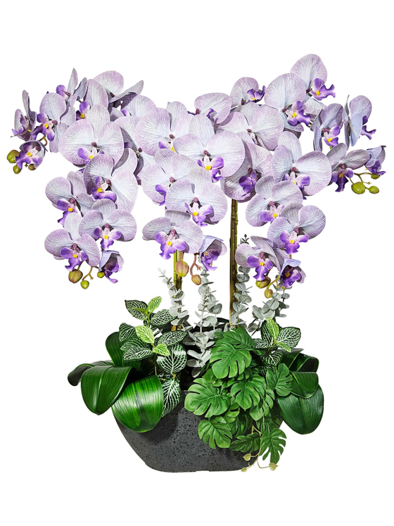 Искусственные орхидеи лиловые 5 веток в кашпо Лофт