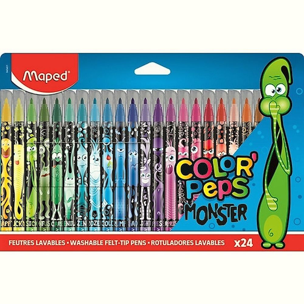 Фломастеры 24 цветов Maped. Color peps monster, смываемые, картонная упаковка