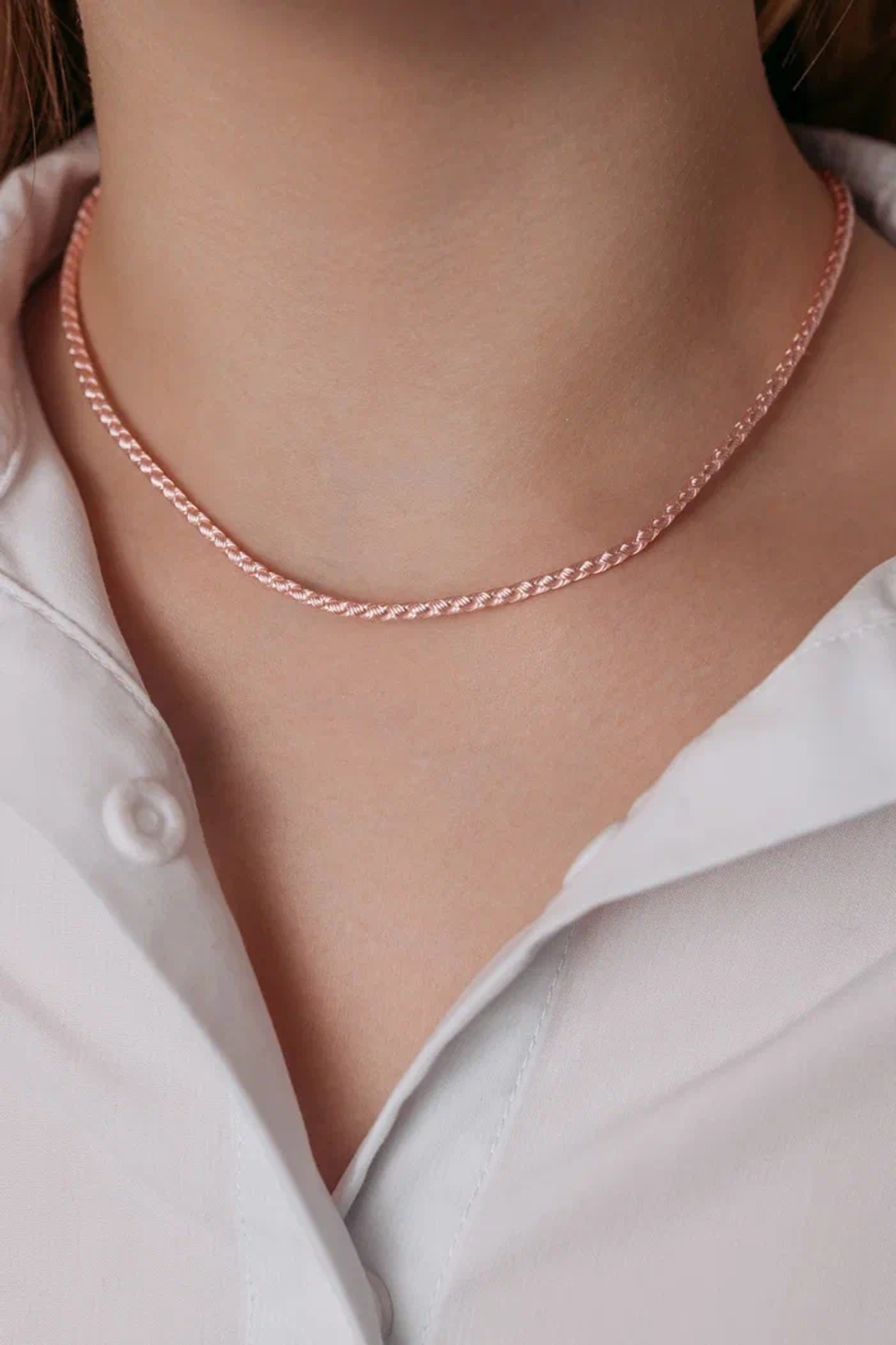 Колье "Плетёное" из шёлка розовое