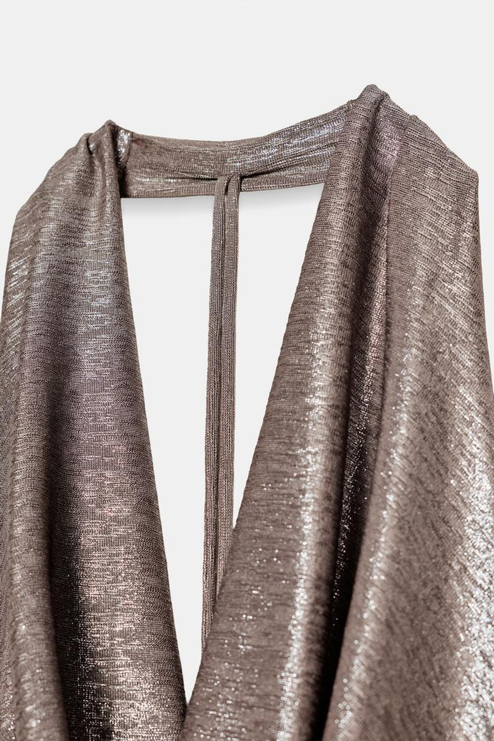 ZARA ТОП С ГОРЛОВИНОЙ ХАЛТЕР И ДРАПИРОВКОЙ, СЕРЕБРИСТЫЙ