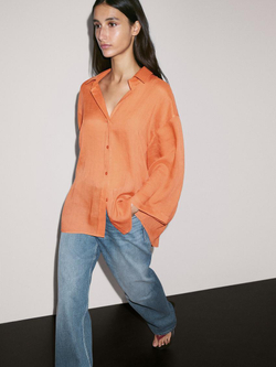 Massimo Dutti Рубашка оверсайз из смесовой ткани рами, черепичный