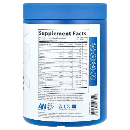 AN Supps, Перед тренировкой, без кофеина, фруктовый пунш, 390 г (13,75 унции)