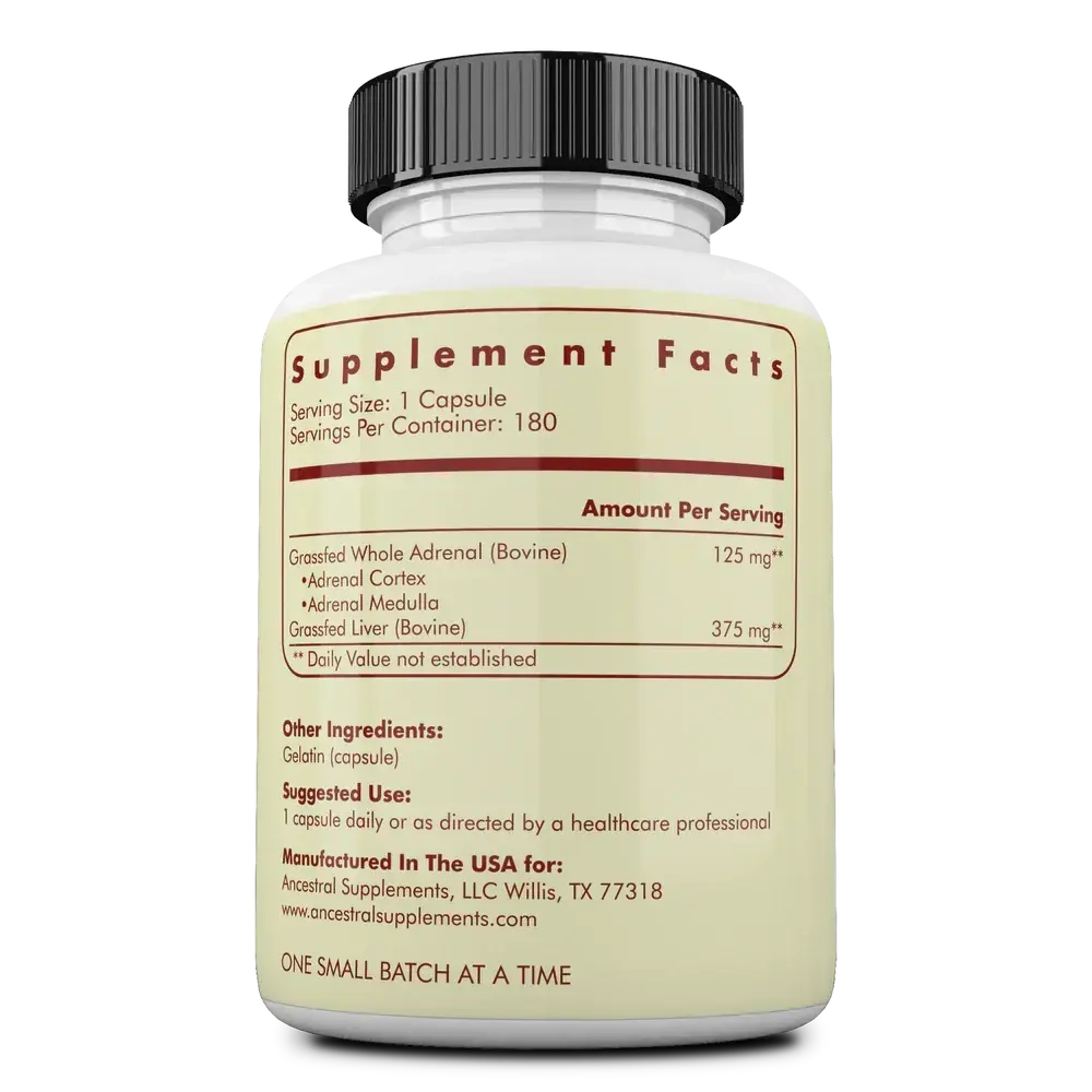 Ancestral Supplements - Grass fed Adrenal 180 capsules 500mg