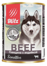 Blitz 400г конс. Sensitive Влажный корм для взрослых собак Говядина и индейка