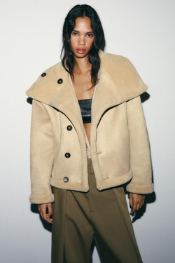 ZARA ДВУСТОРОННЯЯ КУРТКА-ДУБЛЕНКА, ЭКРЮ