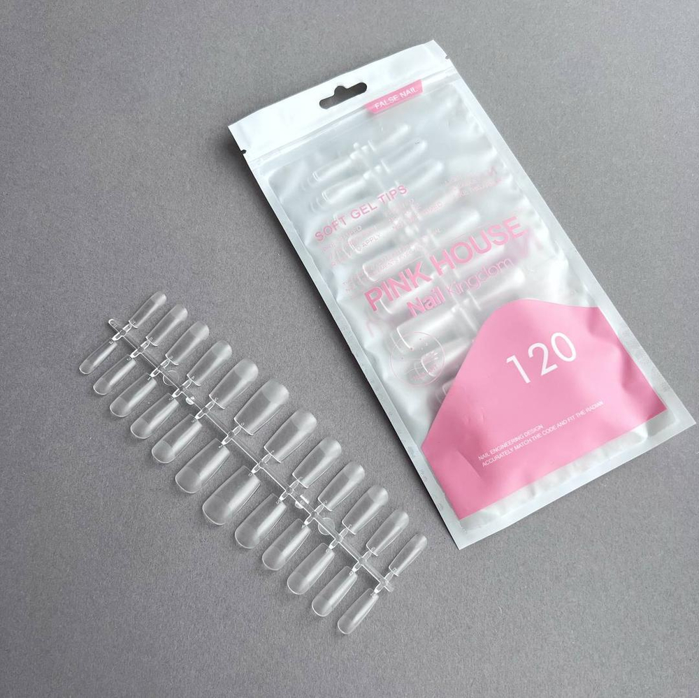 04 Типсы гелевые nail kingdom c к/зоной квадрат 120 шт. pink house