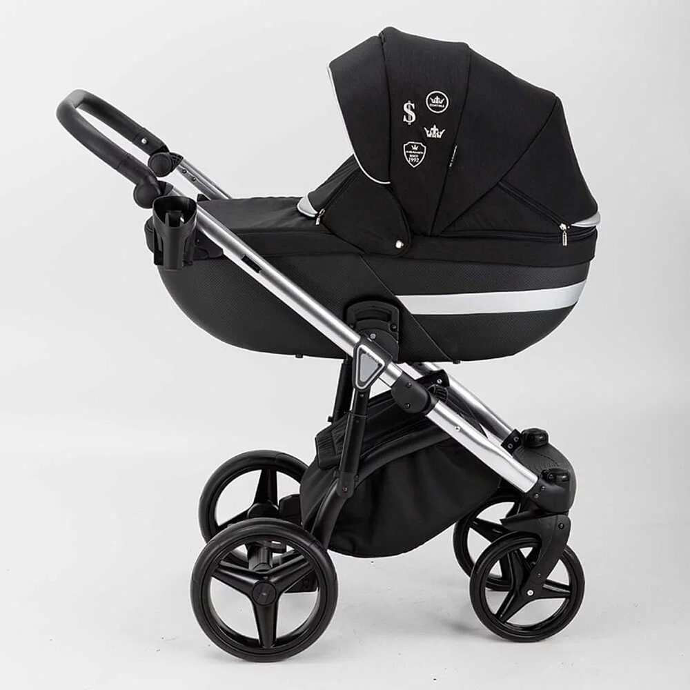 Детская коляска Adamex Cortina Special Edition 2 в 1 CT-401 (ЧЕРН+ЧЕРН.КОЖА+СЕРЕБР.ОТДЕЛКА+СЕРЕБР.РАМА)