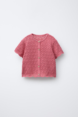 ZARA ТОП АЖУРНОЙ ВЯЗКИ, КЛУБНИЧНЫЙ
