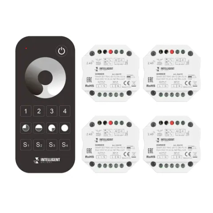 INTELLIGENT ARLIGHT Диммер SMART-SET-TRIAC-601-72-DIM-PD-IN Black (230V, 1x1.5A, x4, ПДУ 10кн, 2.4G) (IARL, IP20 Пластик, 5 лет) 036199
