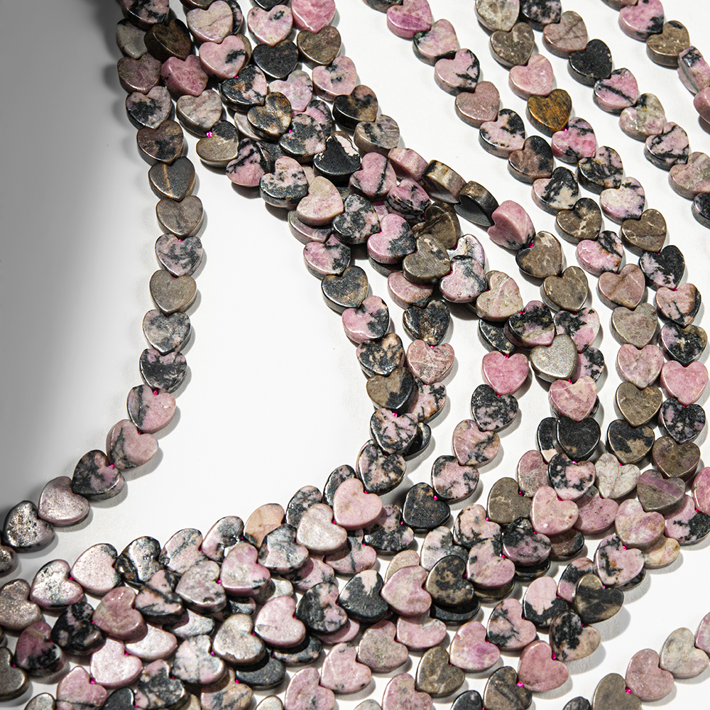 Родонит натуральный, мини-сердечки, 6,3мм