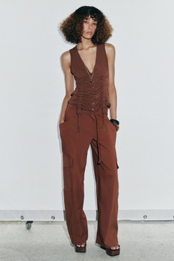 ZARA ТОП В БЕЛЬЕВОМ СТИЛЕ С ЛЕНТАМИ, ТЕРРАКОТОВЫЙ