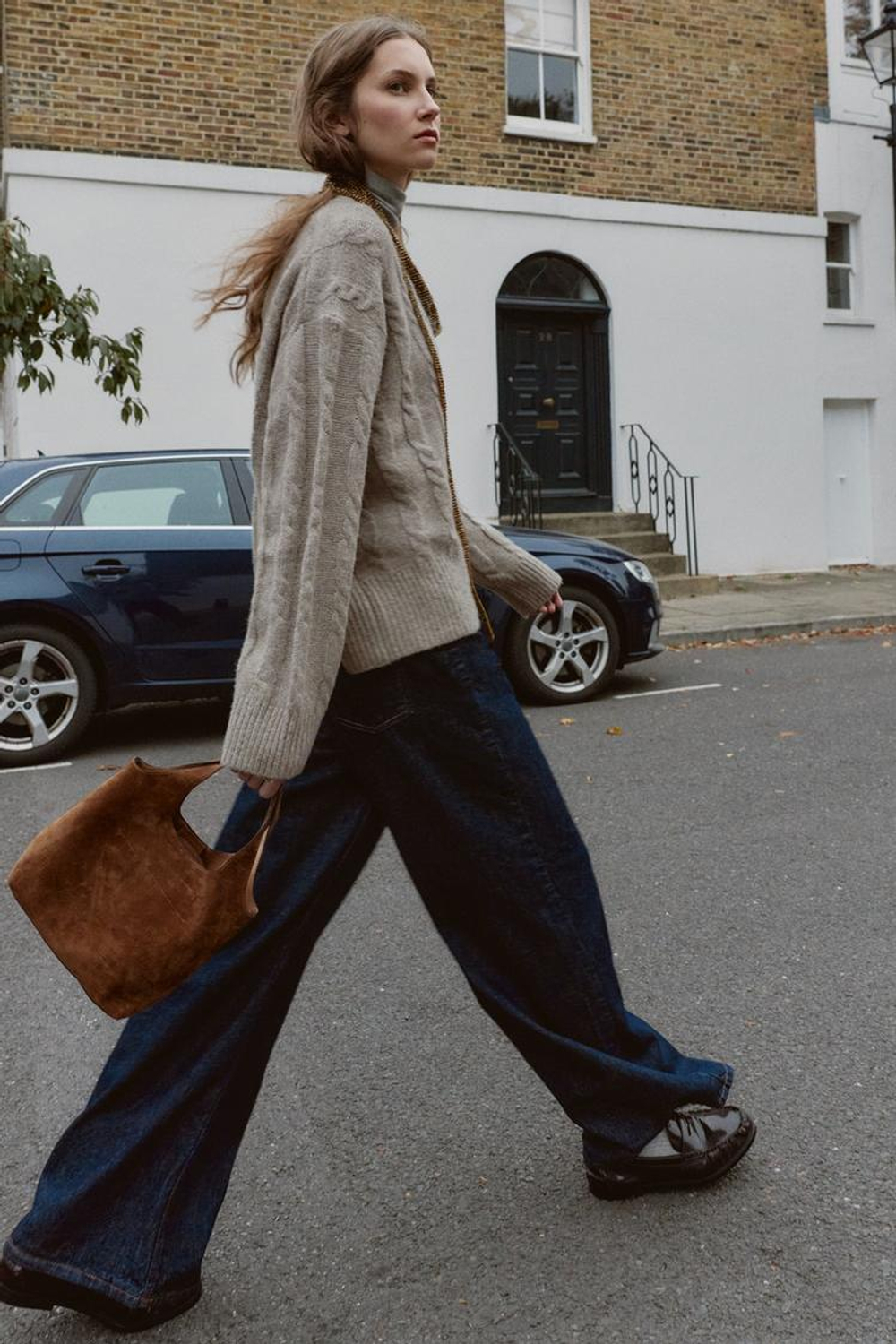 ZARA МЯГКИЙ СВИТЕР С УЗОРОМ «КОСЫ», СЕРЫЙ