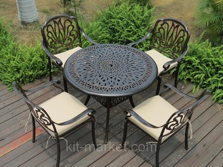 Круглый стол из литого алюминия на 4 персоны, античная бронза