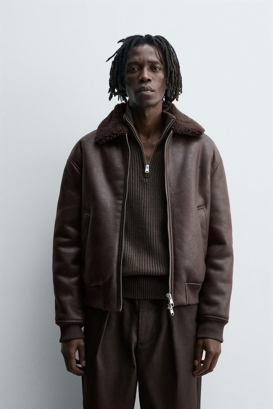 ZARA ДУБЛЕНКА ИЗ ИСКУССТВЕННОЙ КОЖИ, БУРГУНДИ