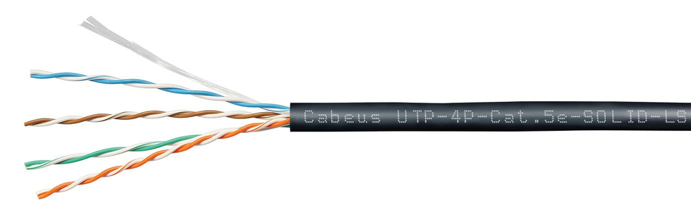 Кабель витая пара U/UTP 5e кат. 4 пары Cabeus UTP-4P-Cat.5e-SOLID-LSZH-BK-100
