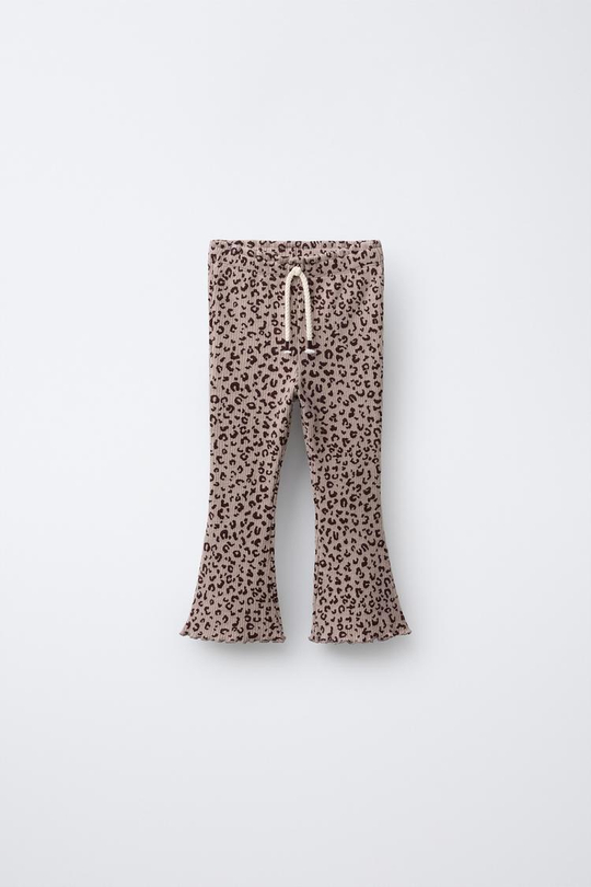 ZARA МЯГКИЕ РАСКЛЕШЕННЫЕ БРЮКИ С ПРИНТОМ, СЕРОВАТО-КОРИЧНЕВЫЙ