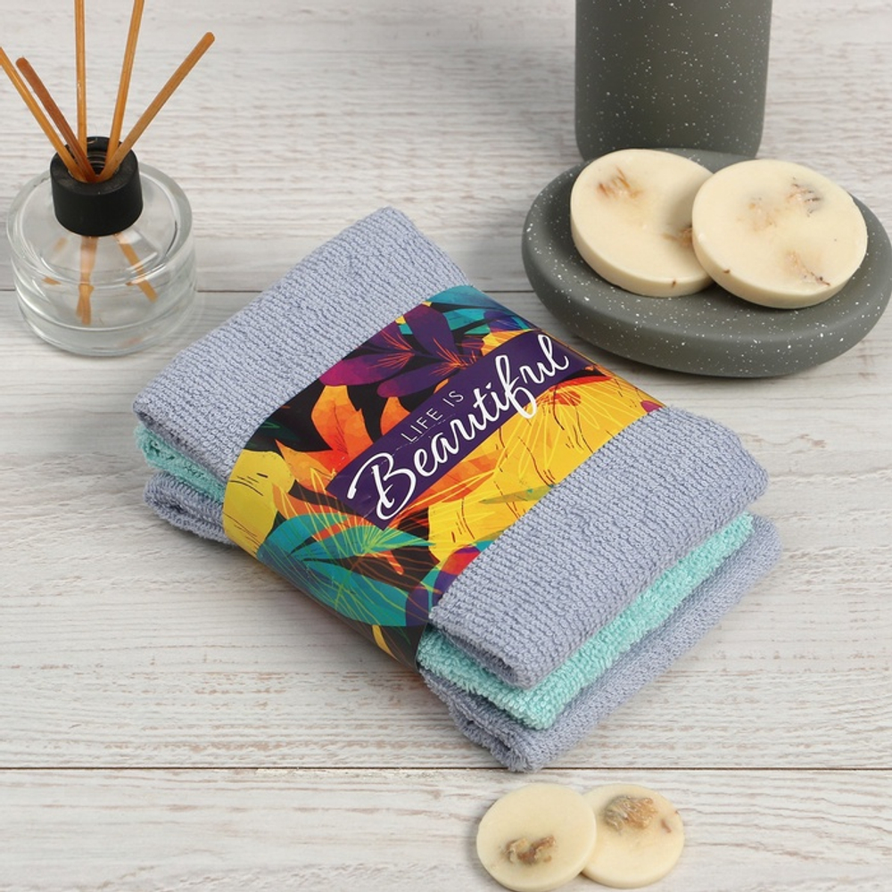 Набор махровых полотенец Life is beautiful 30×30 см - 3 шт., 100% хлопок 340 г/м²