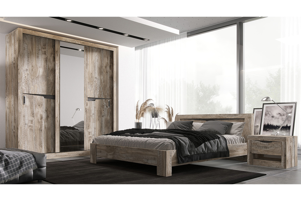 Шкаф-купе 2.0 Ривьера, Дуб Юкон, Бетон темный