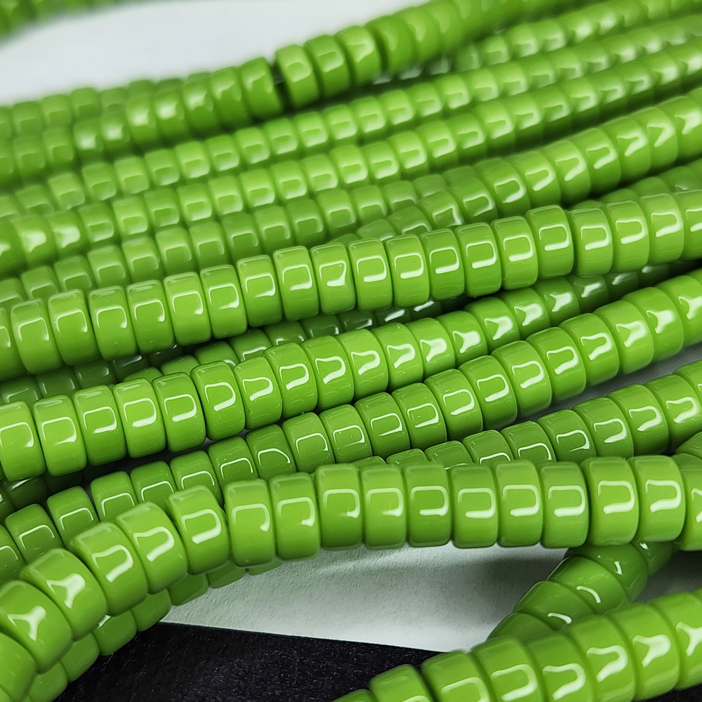 Бусины шайбы, рондель, салатовый, лэмпворк, стекло, р-р 6мм, цена за набор 10 шт