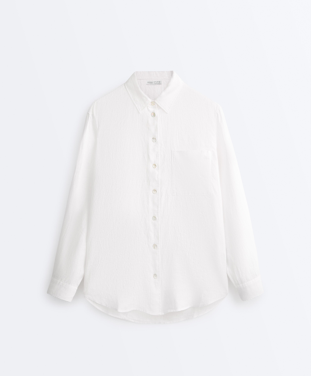 Oysho Рубашка свободного кроя из 100%-го льна, белый