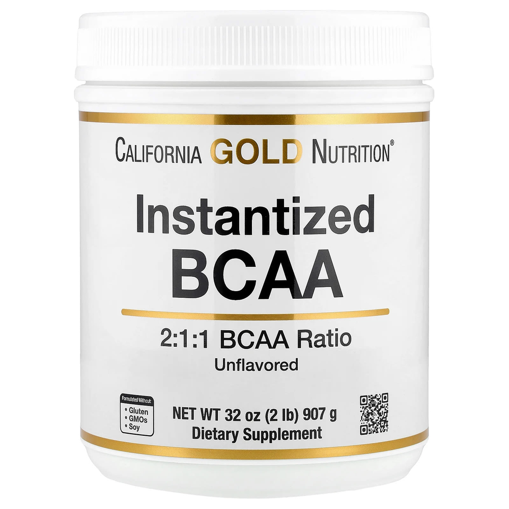 California Gold Nutrition, быстрорастворимый порошок BCAA с L-лейцином, L-изолейцином и L-валином, без ароматизаторов, 907 г (2 фунта)