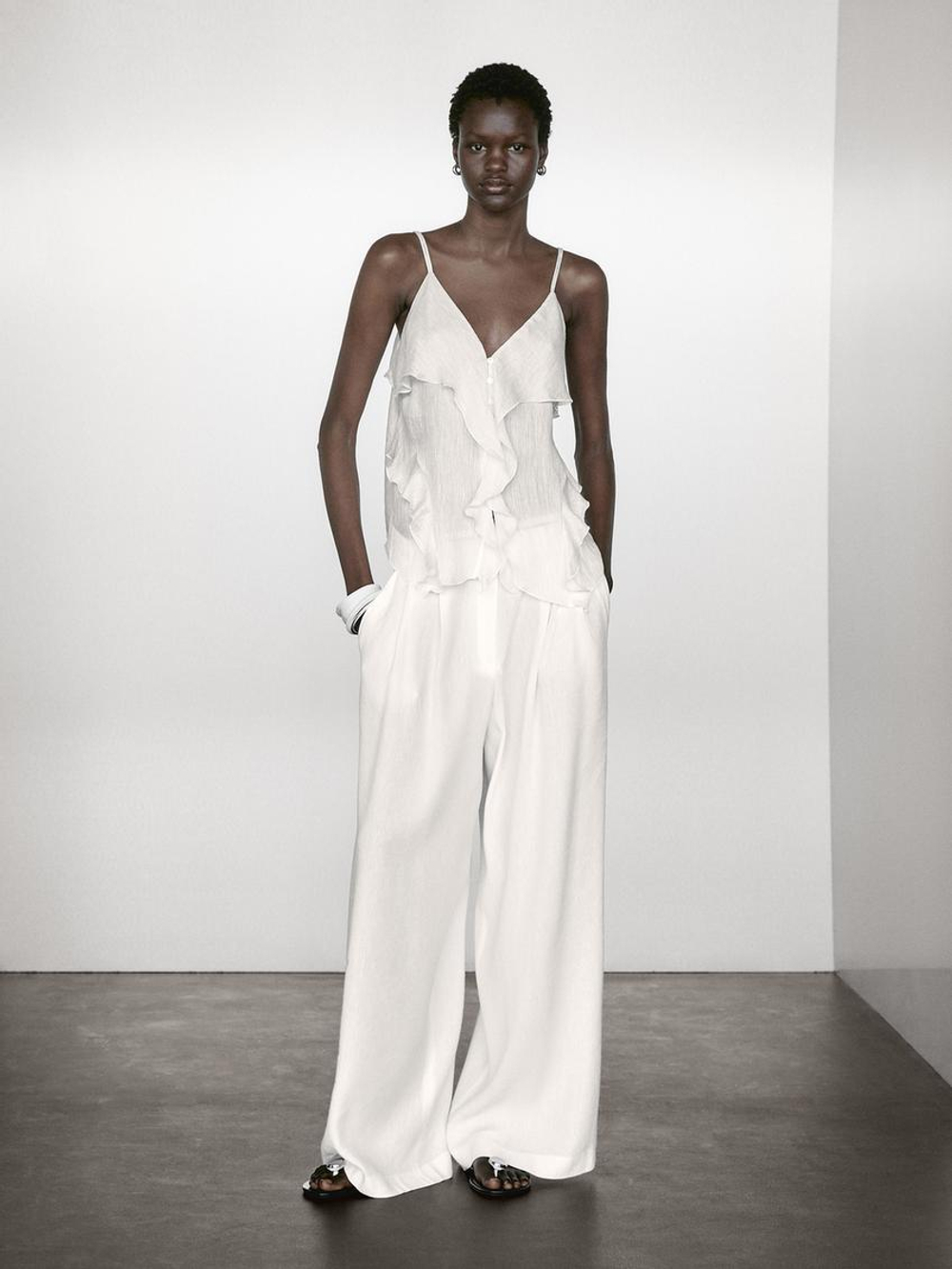 Massimo Dutti Топ на бретелях с воланом, белый