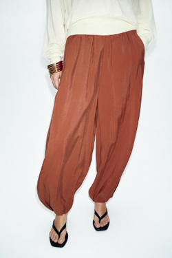 ZARA БРЮКИ-БАЛЛОНЫ С ЭЛАСТИЧНЫМ ПОЯСОМ. ЧЕРЕПИЧНЫЙ