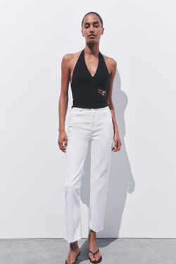 ZARA ТОП С ГОРЛОВИНОЙ ХАЛТЕР И ВЫРЕЗАМИ, ЧЕРНЫЙ