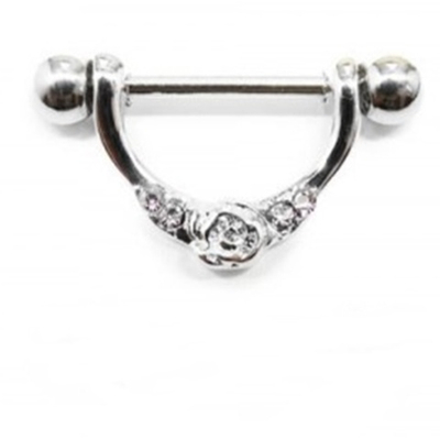 Штанга ( 1 шт) для пирсинга сосков "Роза" с прозрачными кристаллами. Медицинская сталь.