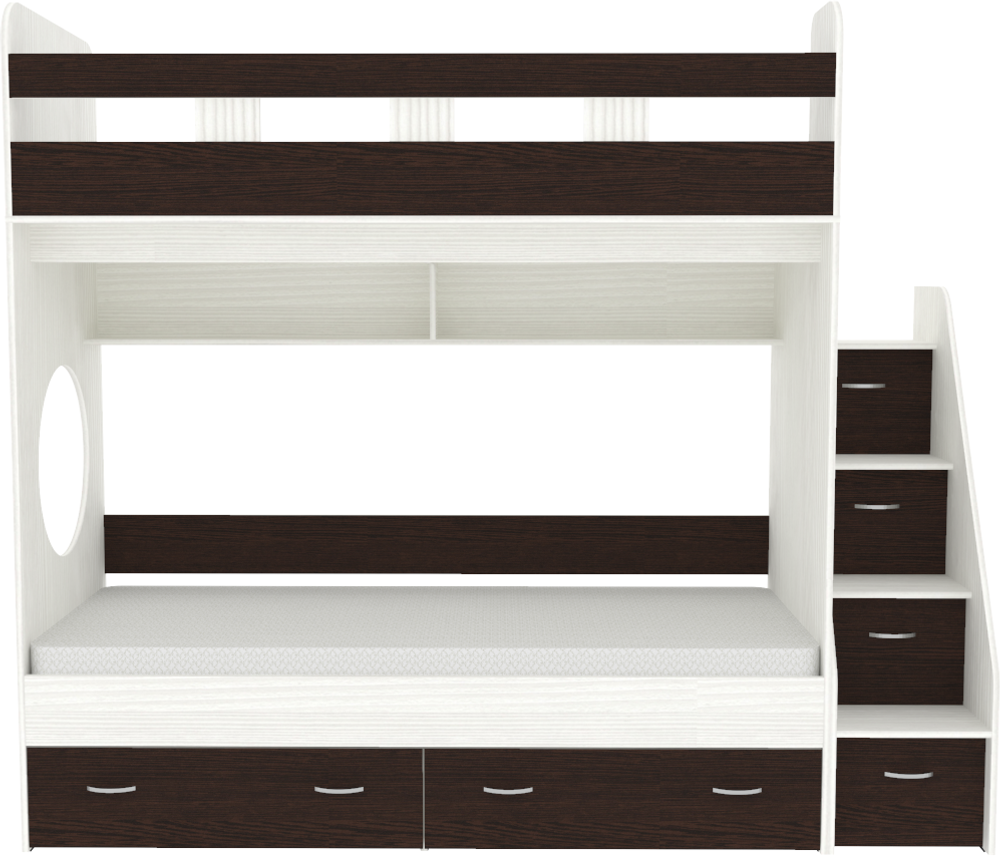 Двухъярусная кровать КарИВи Юниор 1 90х200 Белое Дерево Венге