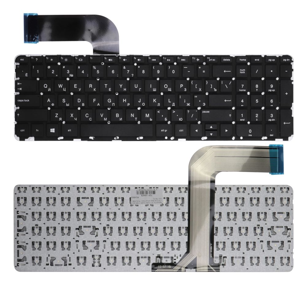 Клавиатура для ноутбука HP 15-v000, 15-p000, 17-f000, Плоский Enter. Черная, без рамки