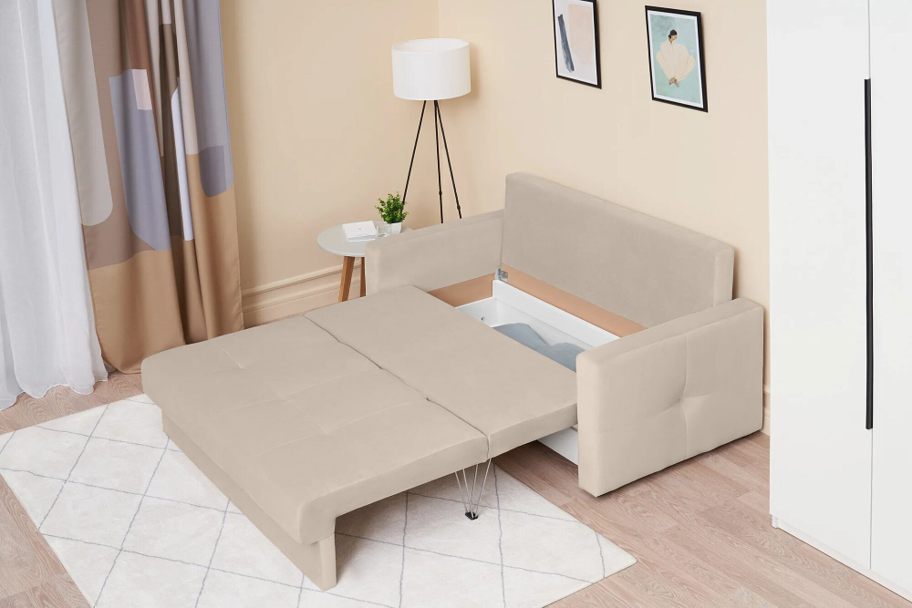 Диван Отто, шагающая еврокнижка, велюр, бежевый