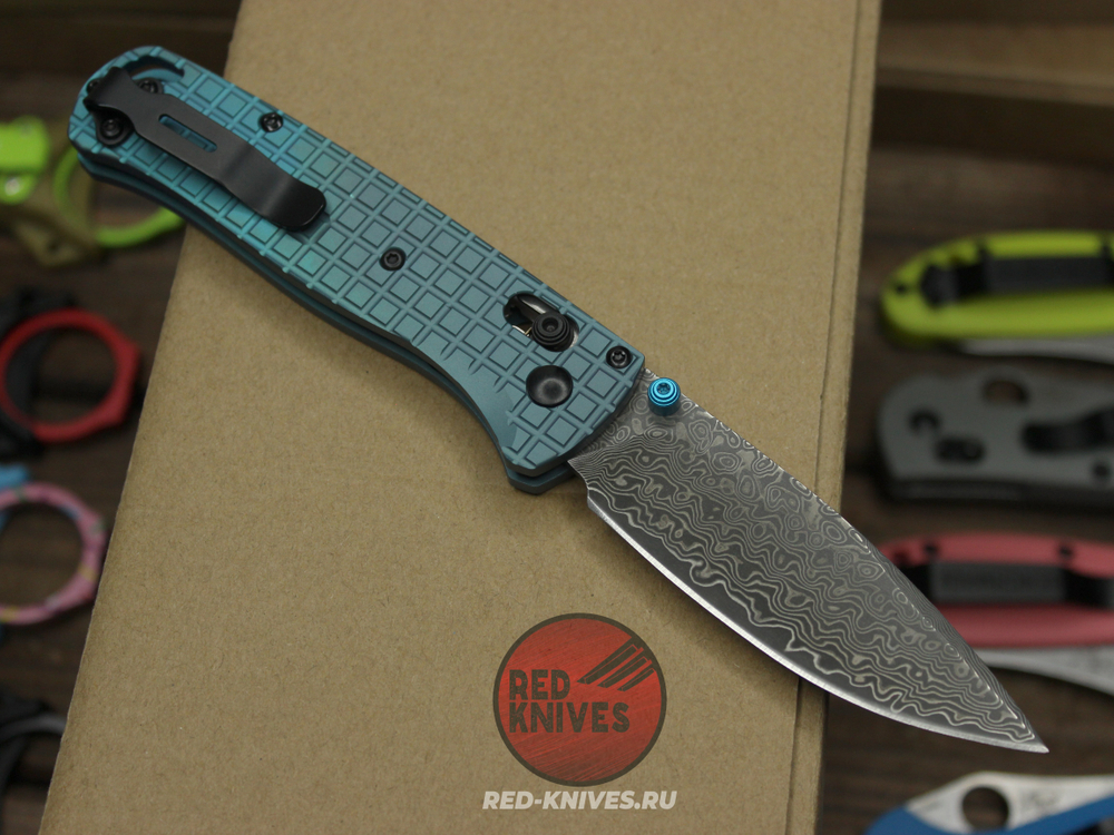 Нож Benchmade 535 Bugout Frag Titanium Damascus A+++ - титан цвет иний, клинок дамаск