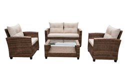 "Филадельфия" лаунж-зона из искусственного ротанга, цвет коричневый, цвет подушек светло-бежевый