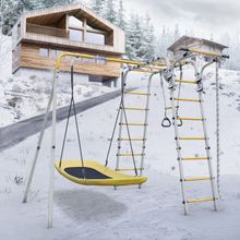 Детский спортивный комплекс для дачи ROMANA Веселая лужайка - 2 (желтый/серый) (с сеткой-гнездом 80см)