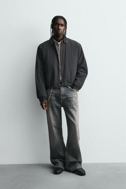 ZARA СТЕГАНАЯ КУРТКА ИЗ РЕЛЬЕФНОЙ ТКАНИ, УГОЛЬНЫЙ