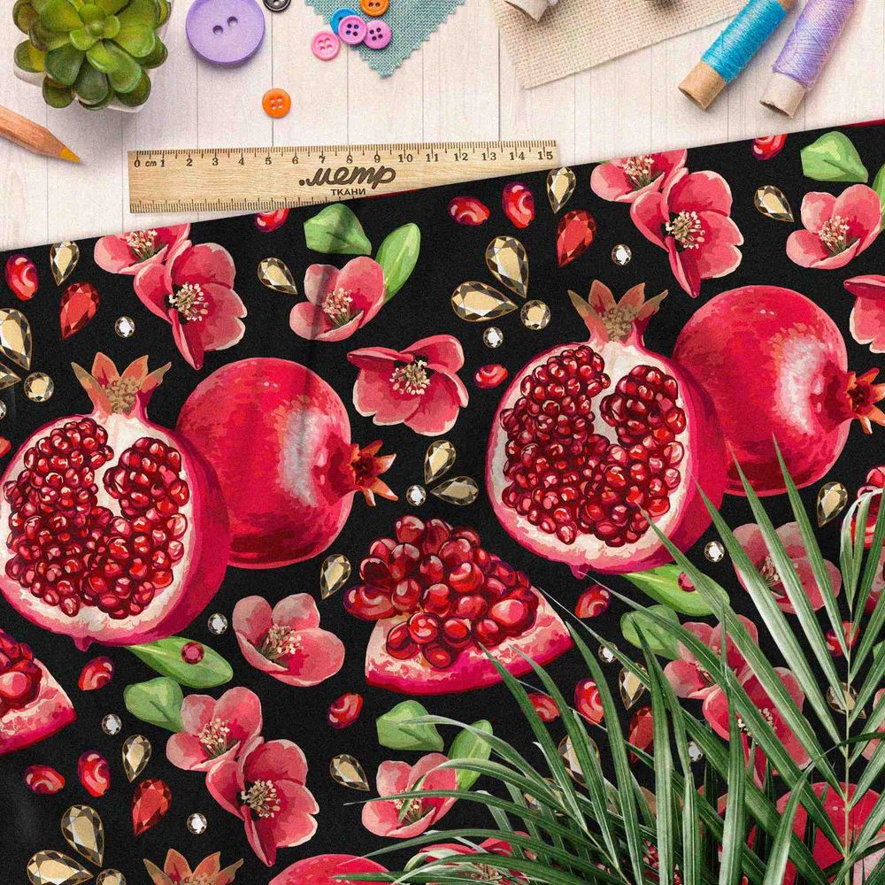 Ткань блэкаут гранаты на черном