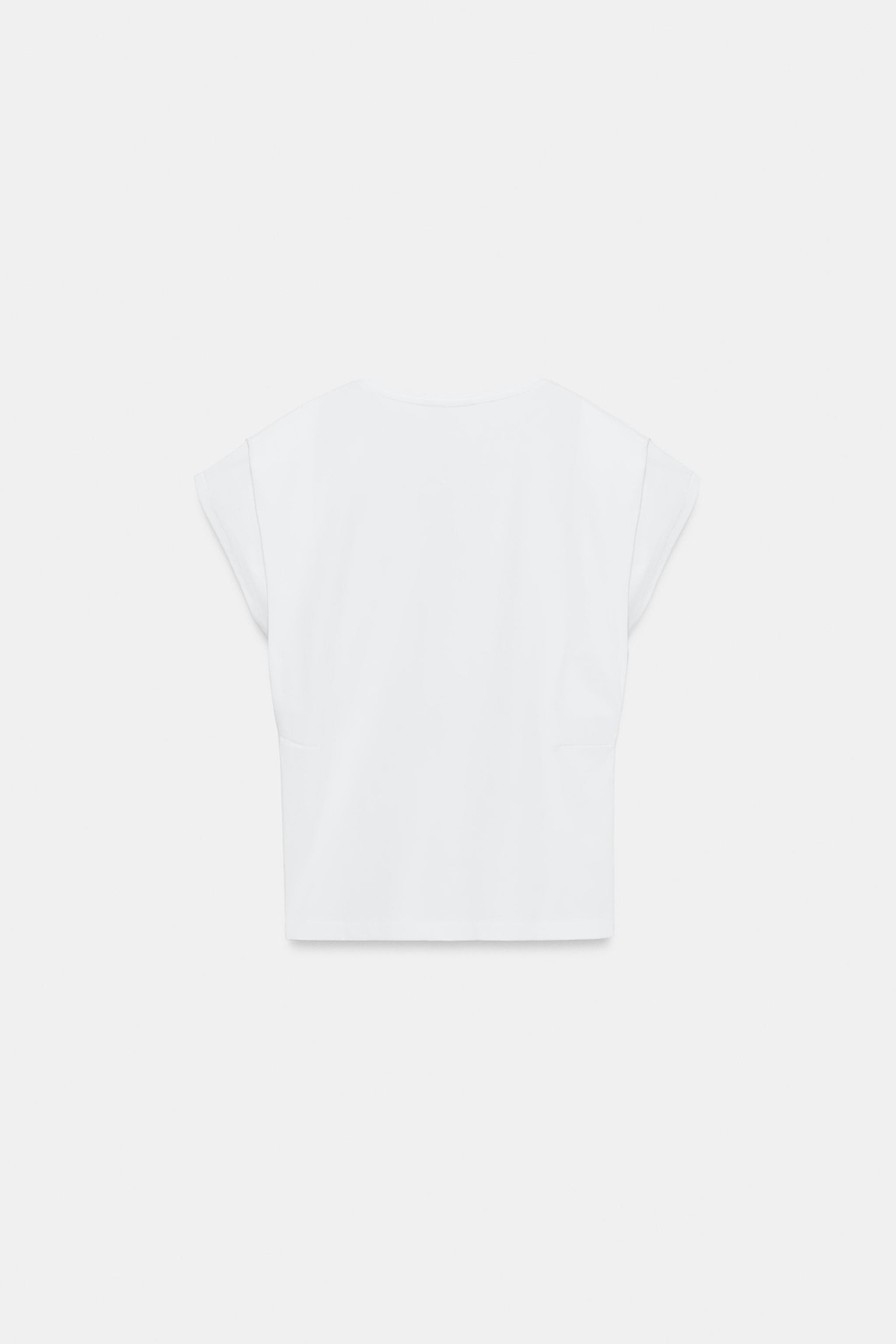 ZARA ХЛОПКОВАЯ ФУТБОЛКА С V-ОБРАЗНЫМ ВЫРЕЗОМ, БЕЛЫЙ