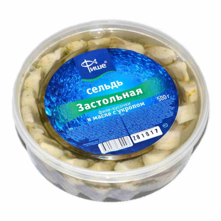 Сельдь Застольная филе-кусочки в масле с укропом 500 гр