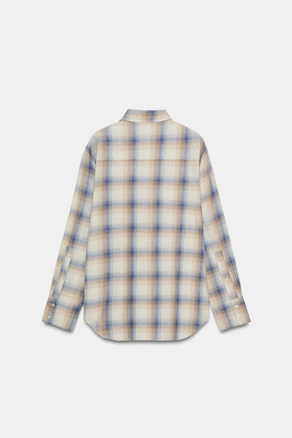 ZARA РУБАШКА ОВЕРСАЙЗ В КЛЕТКУ С КАРМАНОМ, ПЕСОЧНЫЙ/СИНИЙ